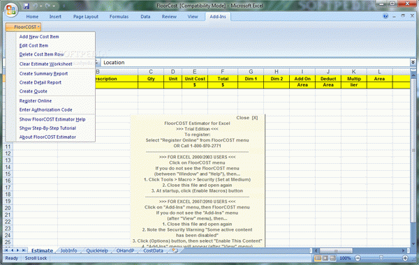 FloorCOST Estimator for Excel Crack & Keygen